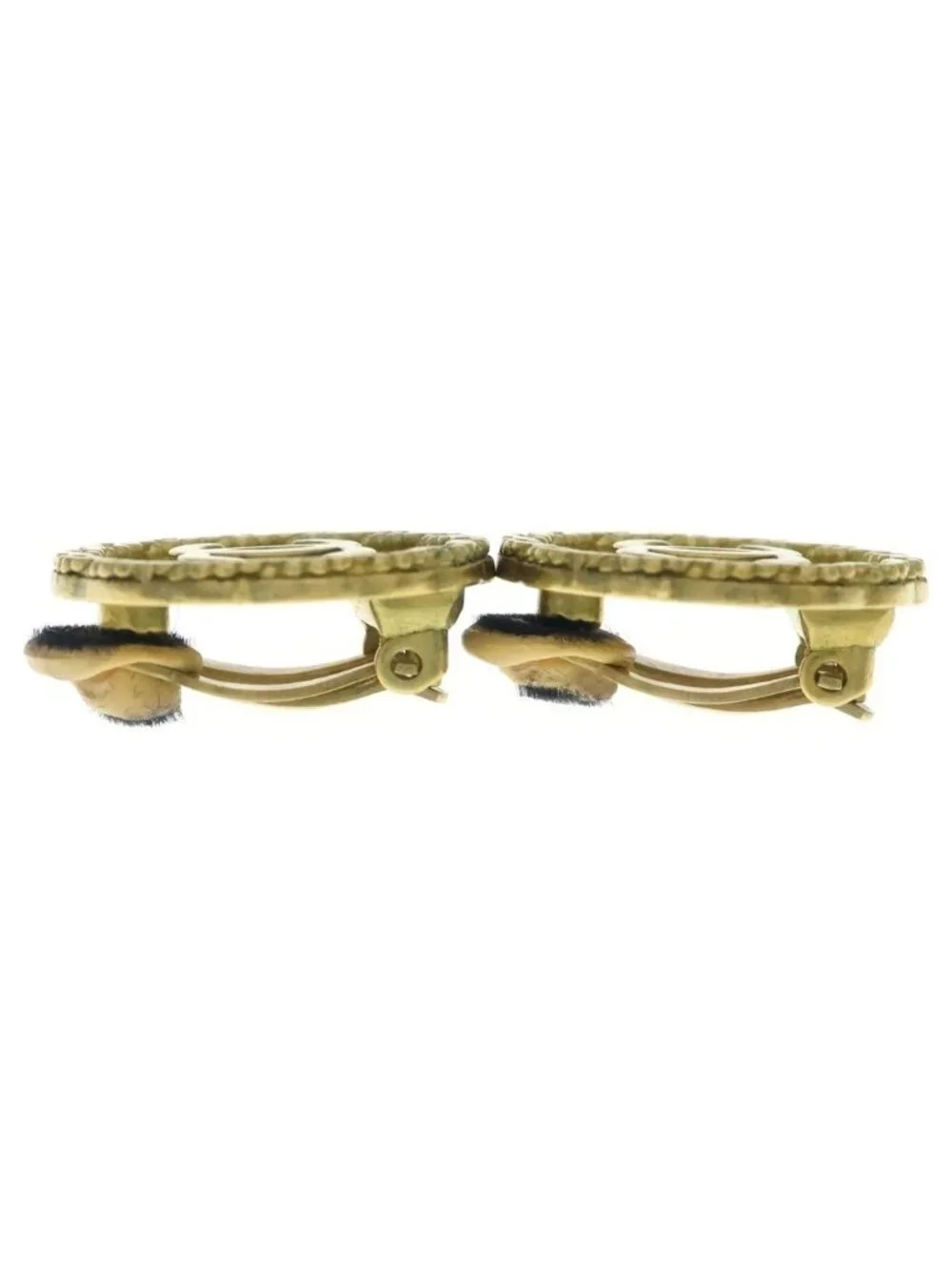 Chanel CC Logo Round Earrings Gold